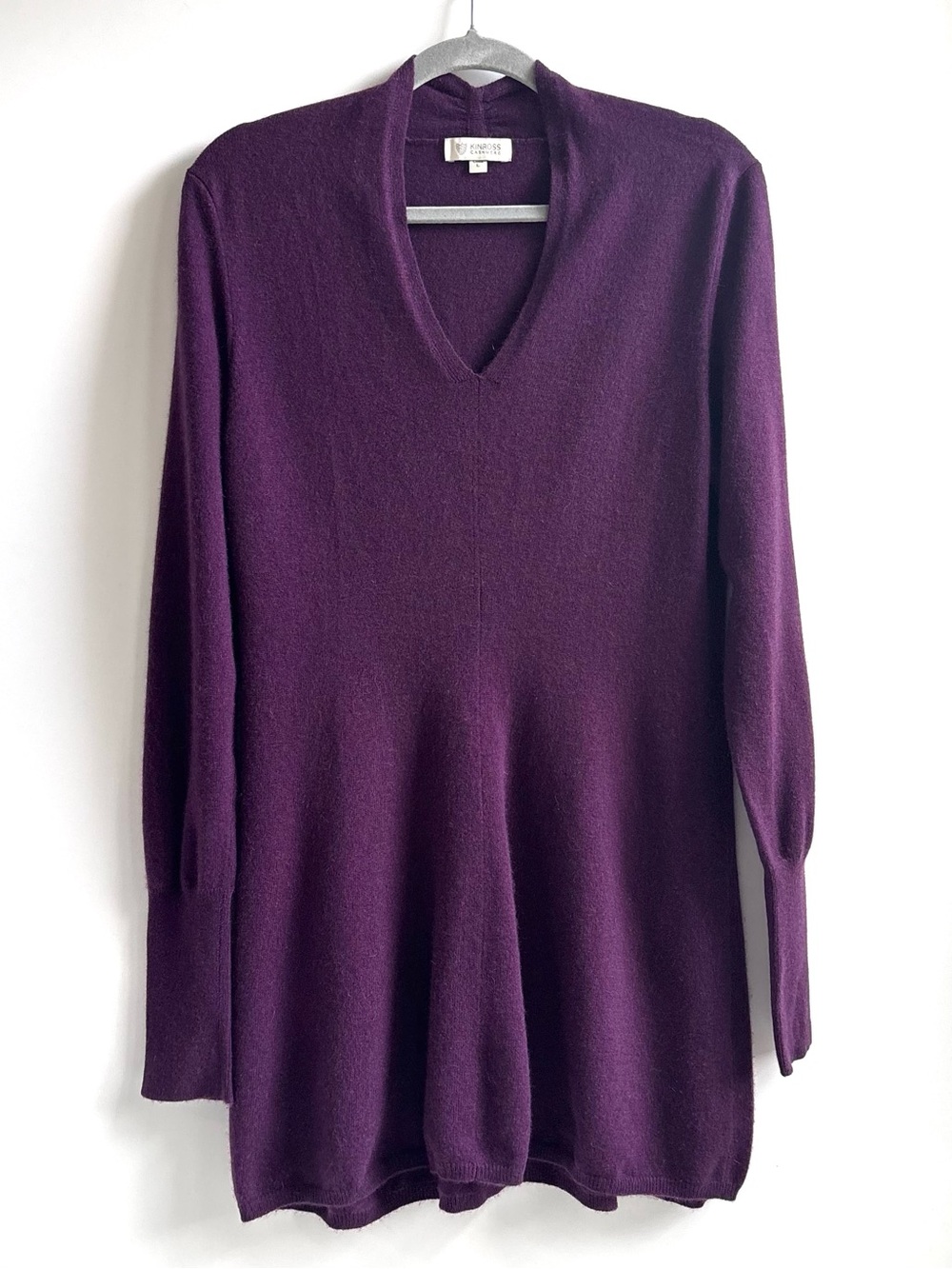 Kinross Cashmere V-Neck Longsleeve Tunic Sweater Pullover Deep Plum Purple Large